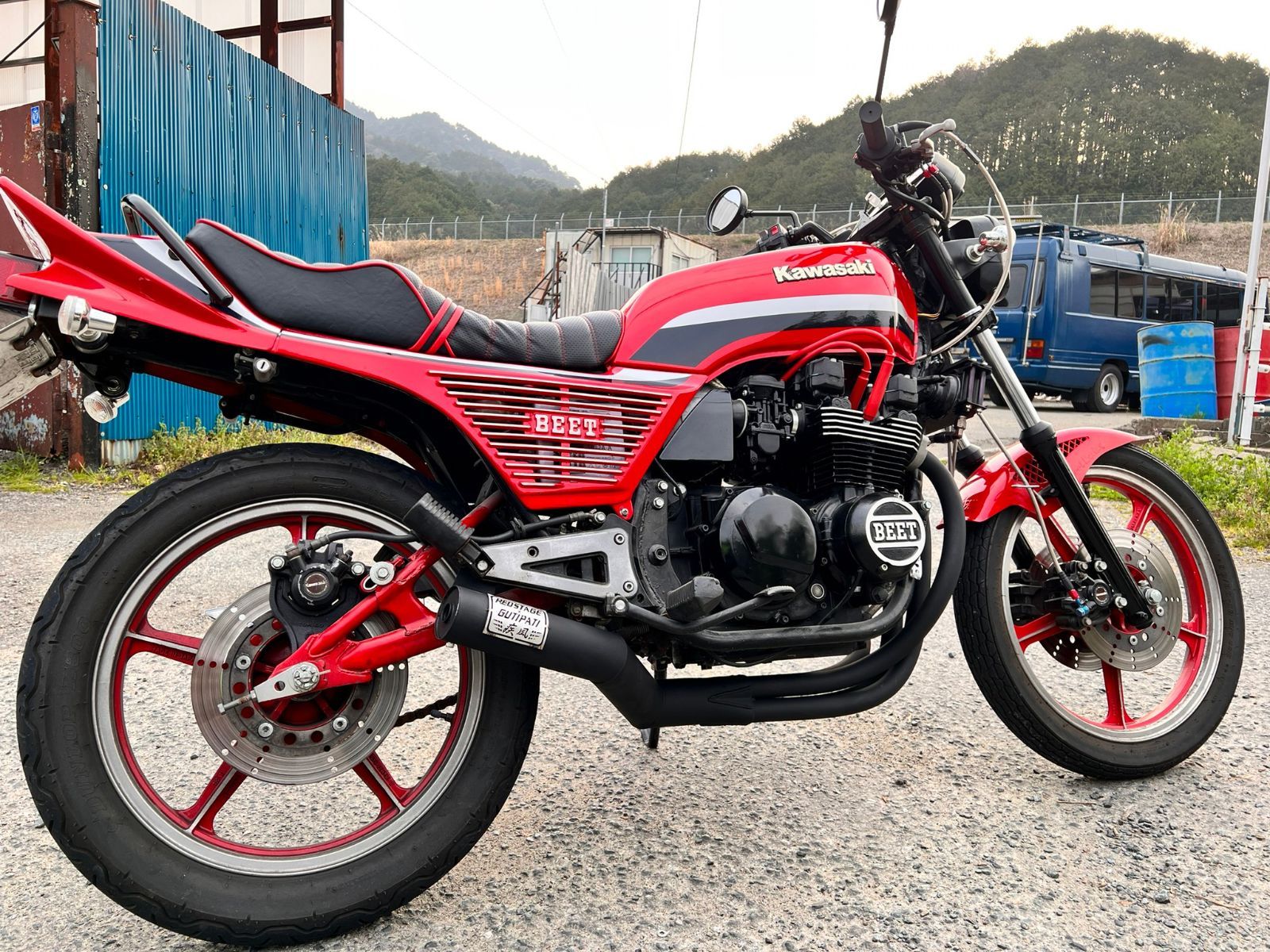 【大人気在庫】KAWASAKI Z400GP KZ400E 4-1管 50.8π ALサイレンサー マフラー 黒 マフラー本体（社外）