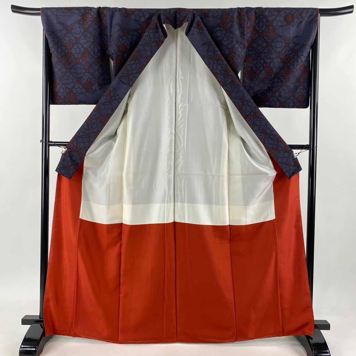 結城紬 身丈168cm 裄丈67.5cm L 袷 おく玉 やまと 証紙 有職文様 亀甲  