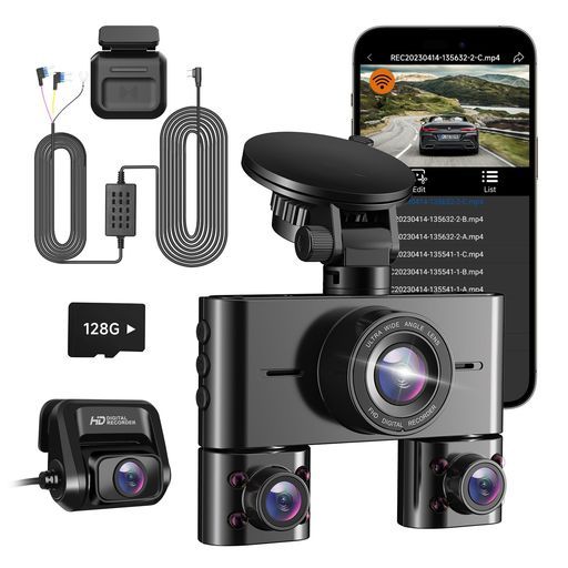 HUPEJOSドライブレコーダー360度4カメラで全方位保護ミリ波レーダー付き128容量カード付きWi-Fi3.16インチ小型ドラレコ駐車監視動体検知全国LED信号機対策フルHD前後カメラ200万画素録画上書…