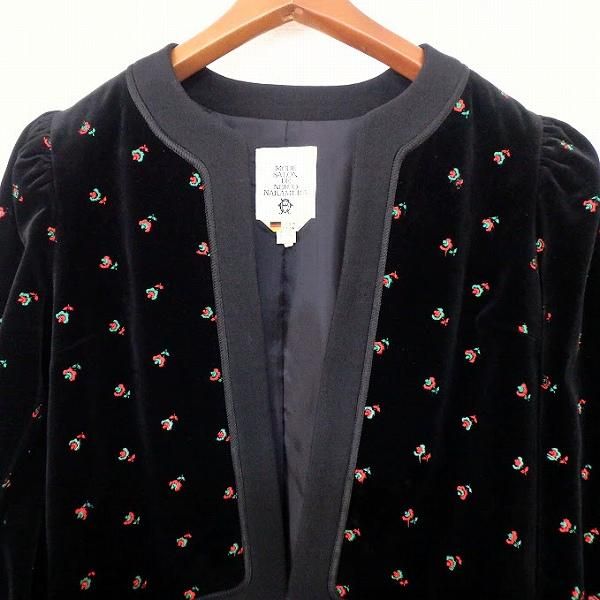 ベロア 刺繍 ノーカラージャケット ブラック ゴールド刺繍 ヴァン Vin ゴールド刺繍ベロアジャケット （ブラック