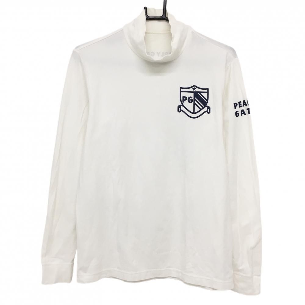 パーリーゲイツ 長袖ハイネックシャツ 白×ネイビー ロゴプリント