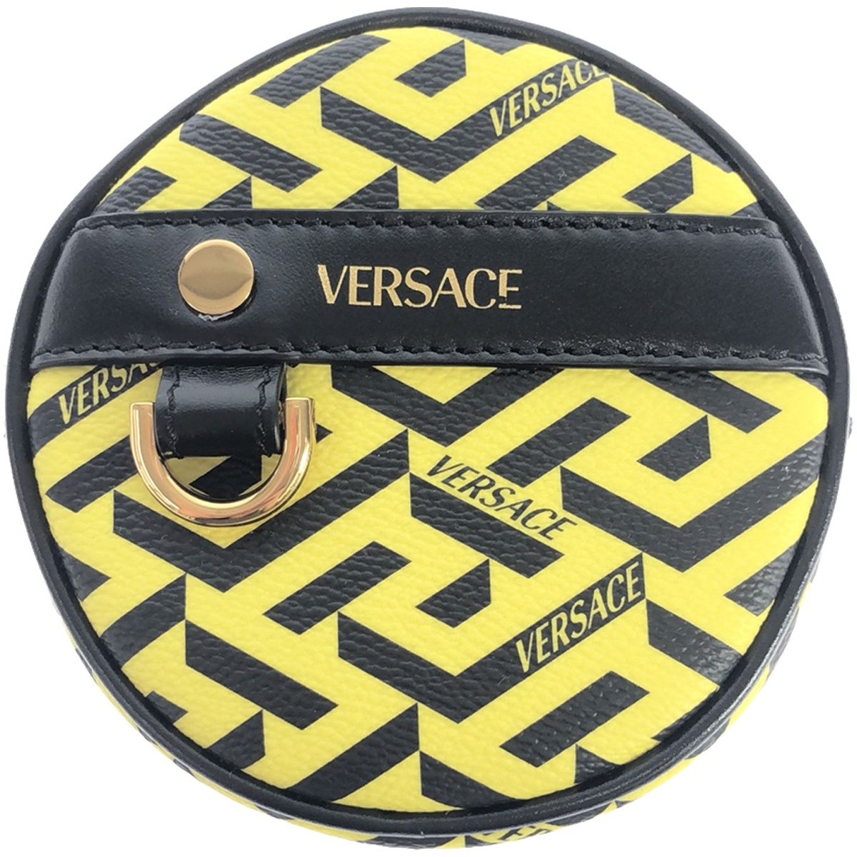 VERSACE ヴェルサーチ ラ グレカ ラウンドレザーポーチ イエロー