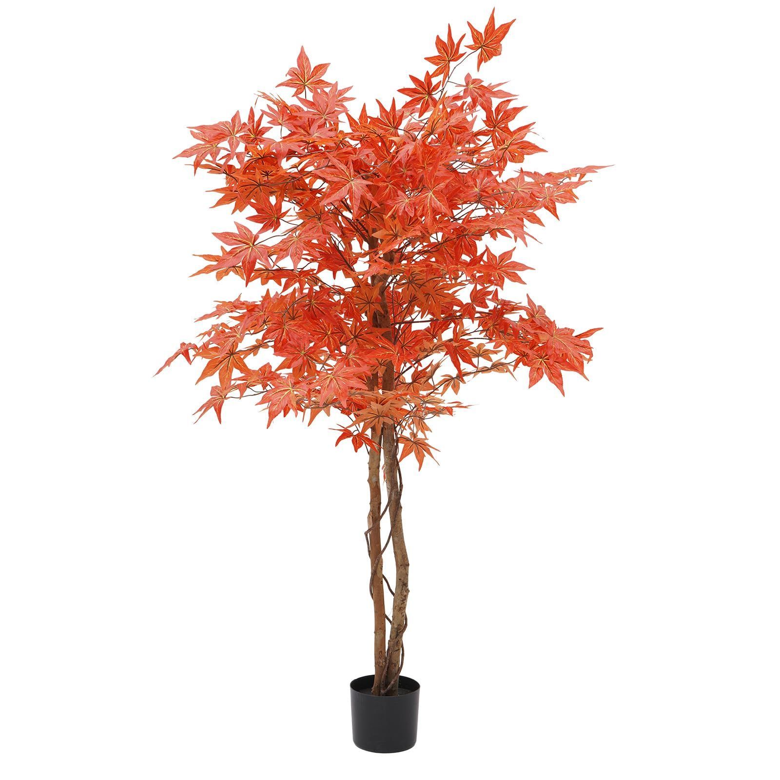 Color:レッド ybaymy 人工観葉植物 紅葉 楓 もみじ フェイクグリーン 大型 150cm インテリア 玄関 オフィス 室内 リビング ベッドルーム ガーデン 鉢植え 鉢付き プラスチック製