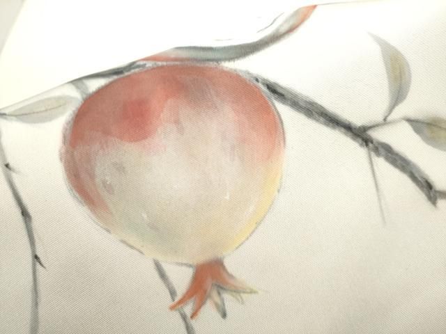 平和屋着物○塩瀬 九寸名古屋帯 手描き ザクロ 正絹 逸品 CAAX1324hy