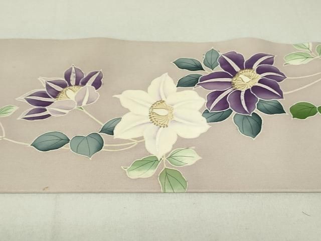 平和屋着物○塩瀬 九寸名古屋帯 手描き 草花文 正絹 逸品 DAAT7694ob