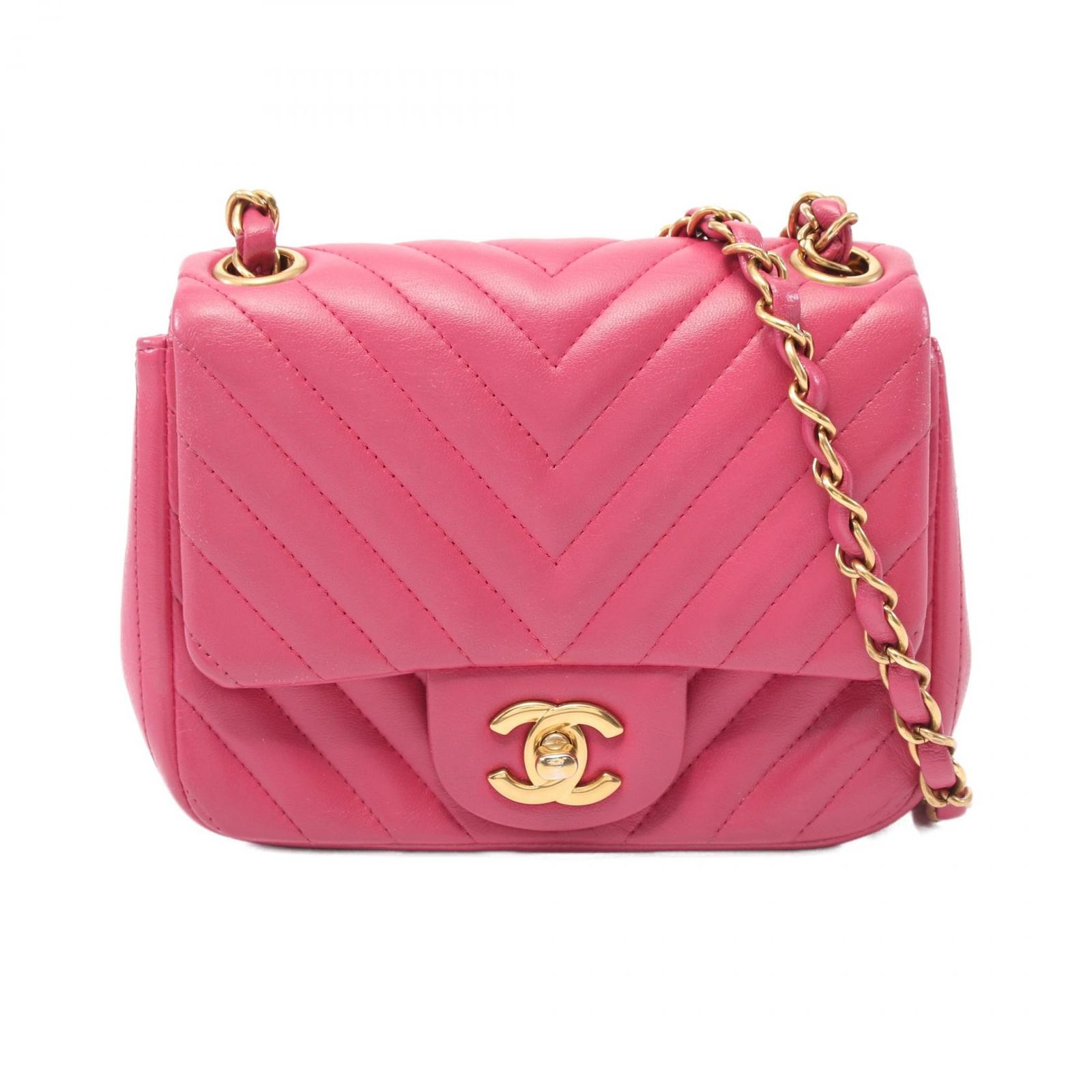 シャネル CHANEL ショルダーバッグ ミニ フラップバッグ シェブロン Vステッチ A35200 ラムスキン 羊革 Vステッチ チェーンショルダー 塗り レディース Used B