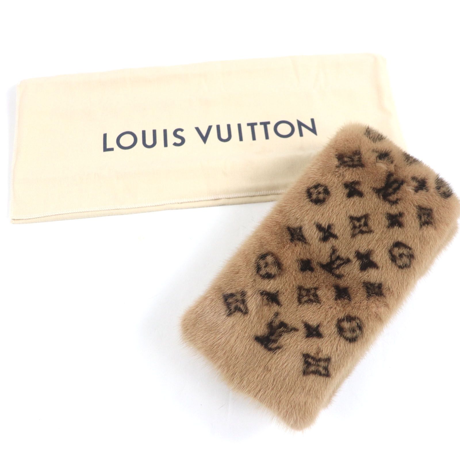 LOUIS VUITTON ルイヴィトン M70646 モノグラム エシャルプ ヴィゾン ミンク MINK シルク ティペット マフラー ブラウン イタリア製 レディース
