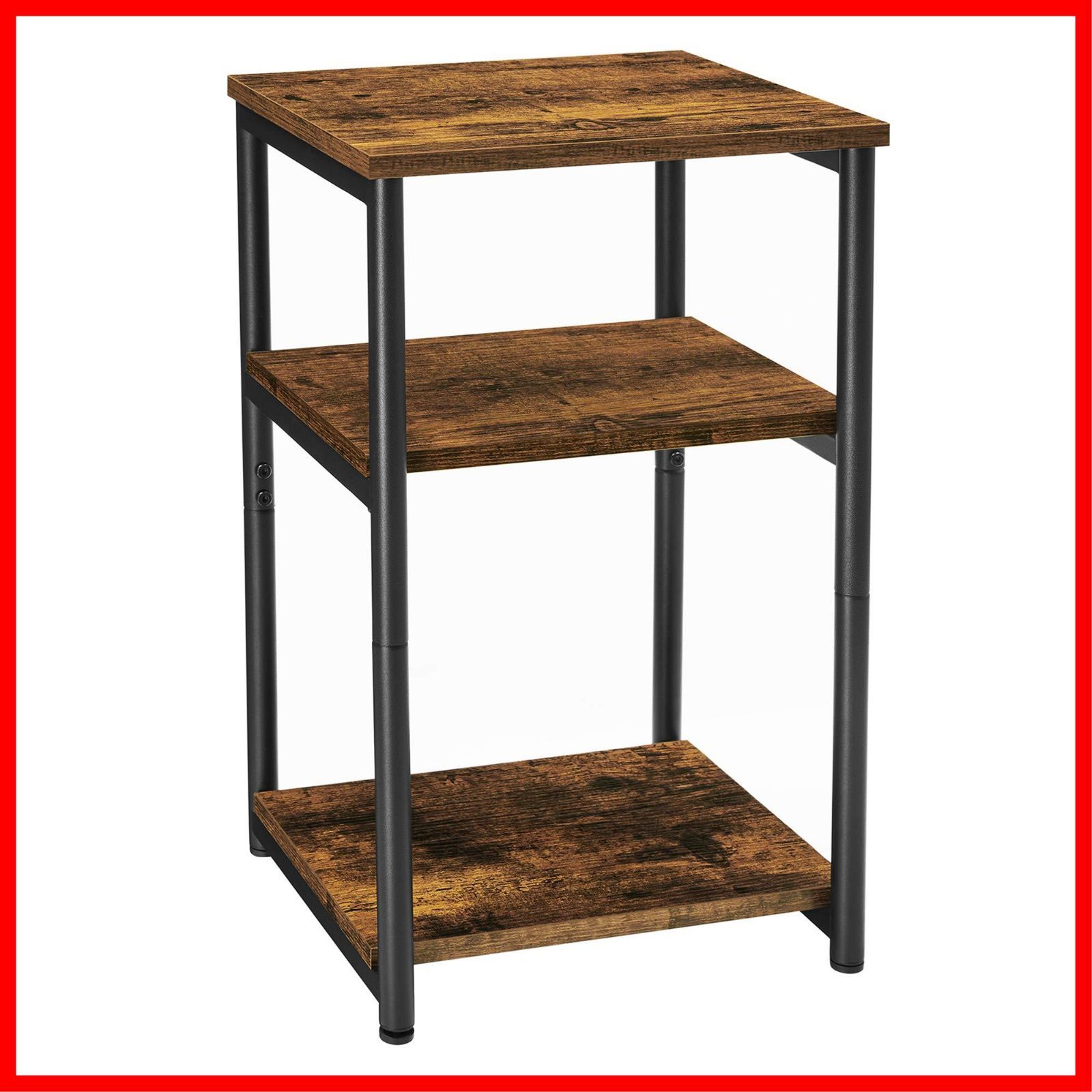 【特価商品】VASAGLE サイドテーブル ベッドサイドテーブル おしゃれ ナイトテーブル スリム ベッド ソファ ヴィンテージ風 木目調 3段棚付き 組立簡単 隙間 超厚板 超太い管 34*30*58cm LET273