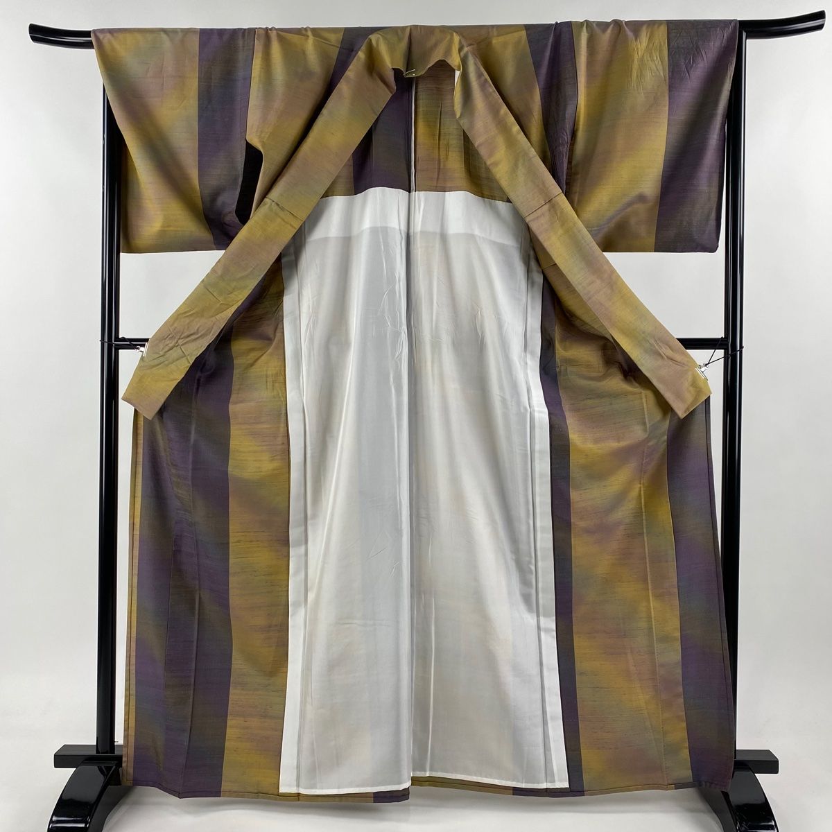 紬 身丈155cm 裄丈64.5cm M 袷 落款 証紙 紫 正絹 美品 逸品 【中古  