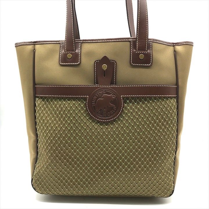 ハンティングワールド　トートバッグ　サファリ　カーキ　キャンバス 革　A4可 ハンティングワールド トートバッグ サファリ カーキ キャンバス☓革