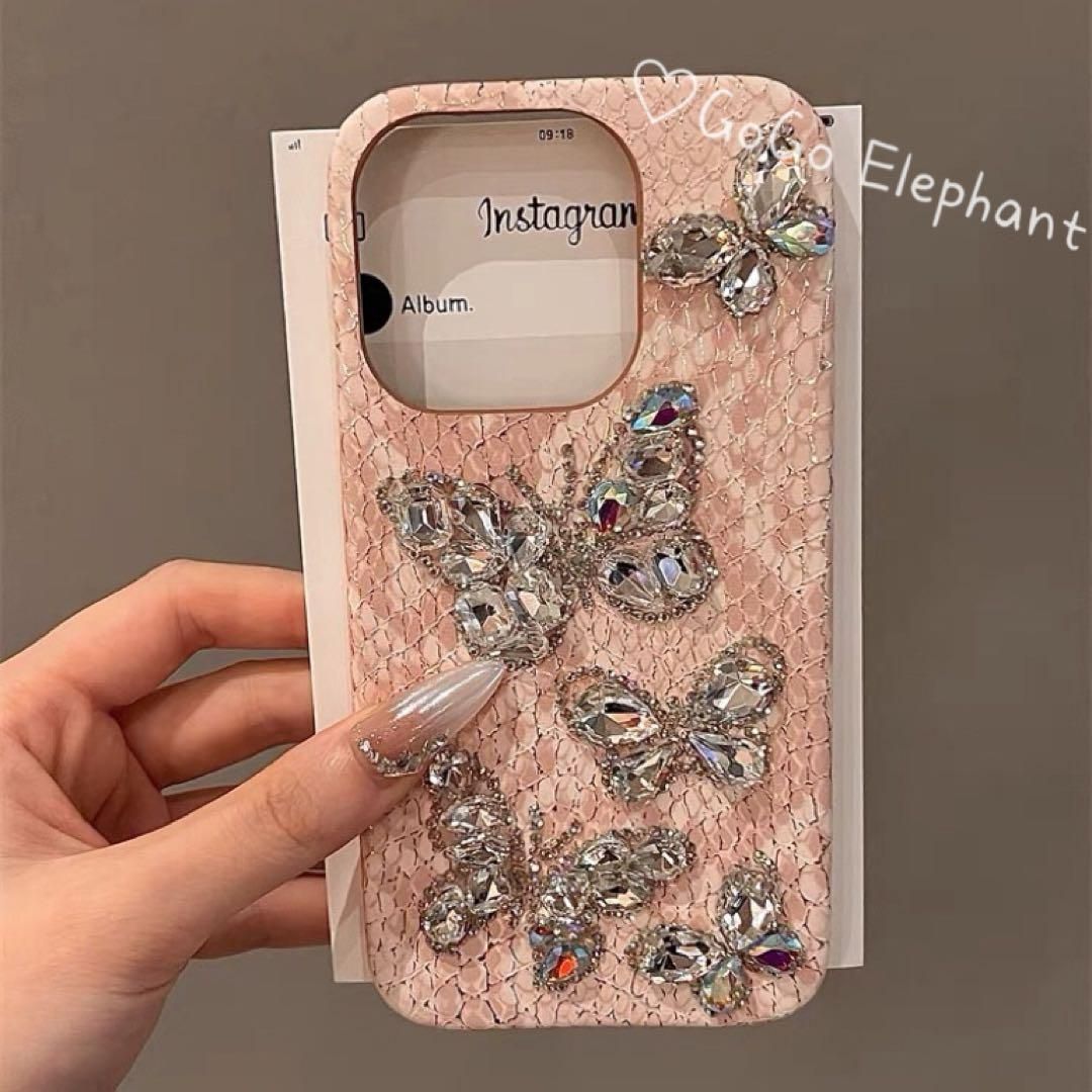 韓国映え♪ 宝石風♡バタフライ キラキラ 蝶々ラインストーン iphone