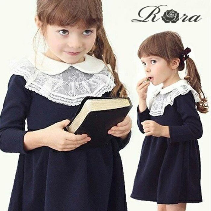 NAVY  ブリーズワンピース ワンピース キッズ 長袖 ドレスワンピース 10002866 子供 ドレス 女の子 卒園式 入園式 入学式 結婚式 パーティ 発表会 七五三 丸襟 レース 紺 ネイビー かわいい オシ