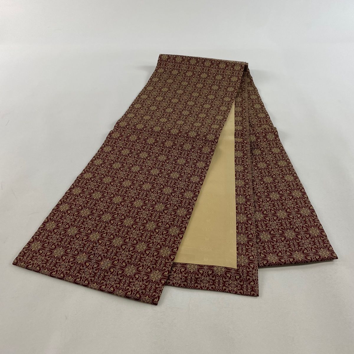 開き名古屋帯 美品 名品 龍村美術織物 葡萄唐草文錦 赤紫 正絹 【中古