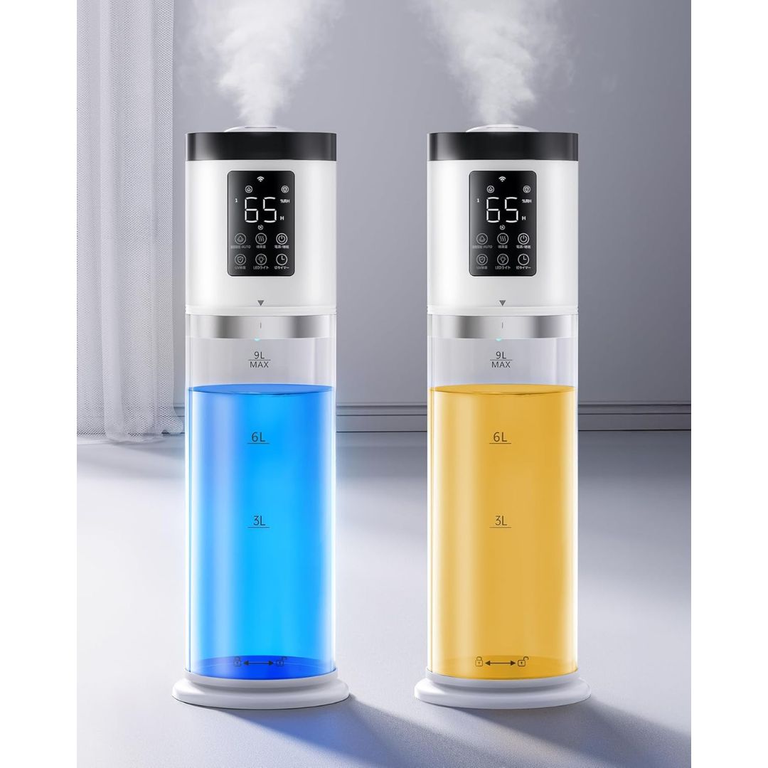 加湿器 大容量 9L 2025新技術採用 6重除菌浄化-AI知能調湿 加熱＆超音波 ハイブリッド式加湿器 加熱式 アロマ対応 UV除菌 上から給水 静音 最大加湿量450ml|h 切タイマー ミスト量4段階調節 乾燥対策 空気清浄 お手入れ簡単