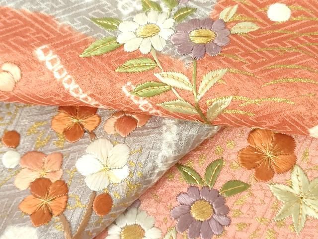 平和屋着物○訪問着 絞り 刺繍 破れ色紙花文 金糸 正絹 逸品 AAAZ7457zg