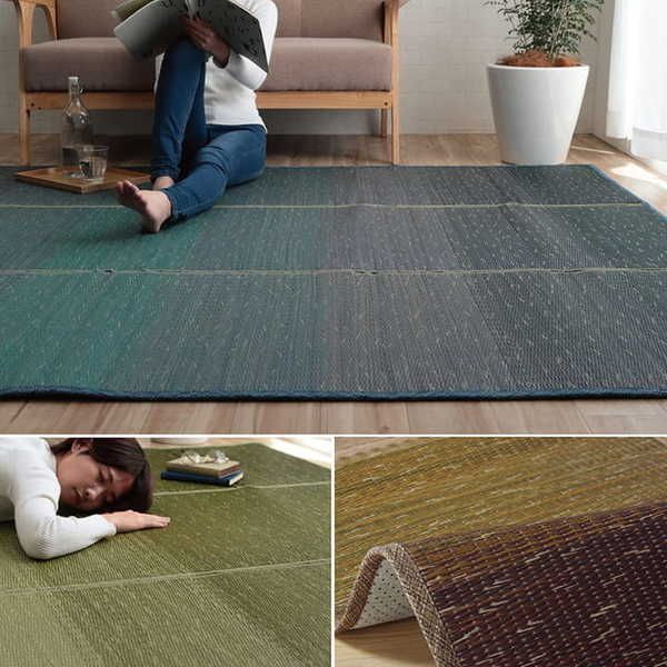 い草 ラグ マット 約126&times;190cm グラデーション オレンジ 小林製薬 持続性抗菌剤 KOBA-GUARD 制菌 抗菌 防臭 滑り止め 不織布【代引不可】