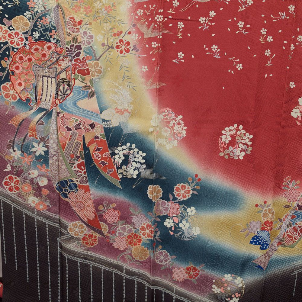 振袖セット 振袖・袋帯 2点 セット Mサイズ 少難有品 着付け練習用 【 中古 踊り 着物 セット リサイクル 振袖 リサイクル着物 正絹 お茶 卒業式 成人式 お稽古 販売 振袖 アウトレット 古典柄 購入 振り】