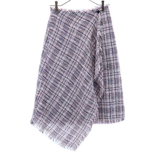 未使用 アナカ チェック柄 ミディ丈 アシンメトリー ラップスカート 38