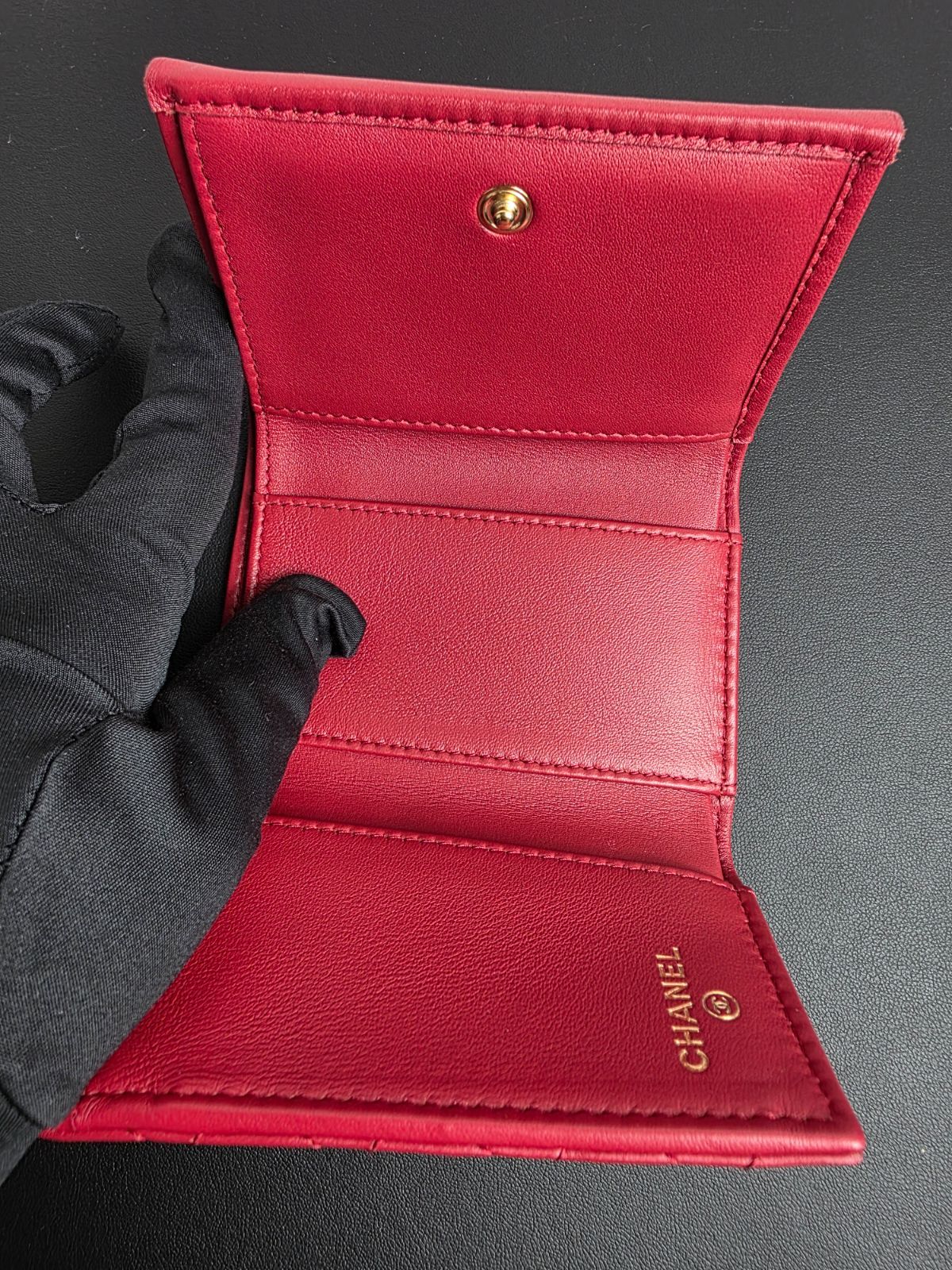 美品　シャネル　ボーイシャネル　ラムスキン　折り財布　レッド ☆ CHANEL シャネル ボーイシャネル スモール フラップ