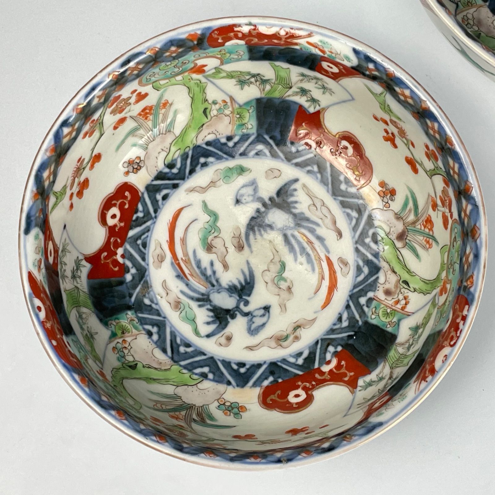 伊万里焼　古伊万里　有田焼　骨董　アンティーク　日本　セット売り　即日発送！ 255 錦手 花 鳥 鳳凰 伊万里焼 古伊万里 骨董 アンティーク 中鉢