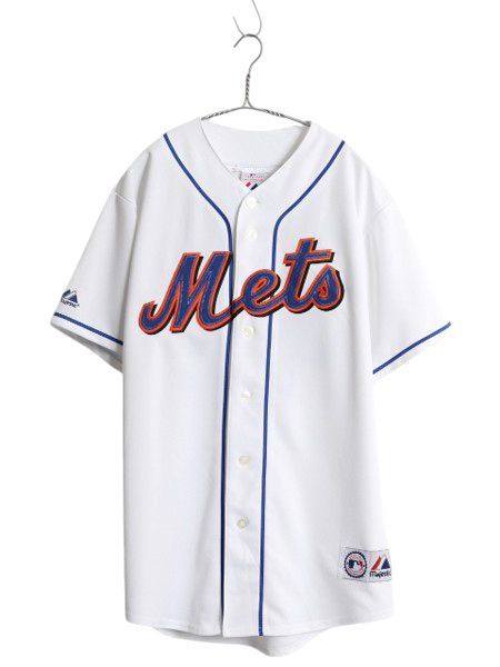 メッツ ベースボール シャツ メンズ L | MLB オフィシャル マジェスティック 大リーグ ユニフォーム ゲームシャツ 半袖シャツ ジャージ 白