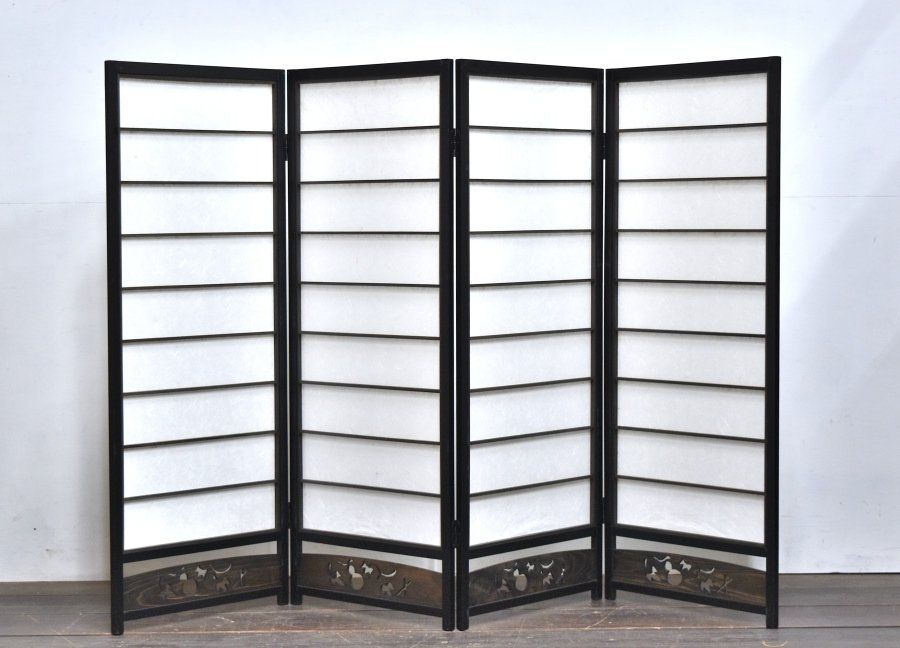 蔵A3612c 建具 格子屏風 衝立 間仕切 透彫 パーテーション 沖縄発送不可