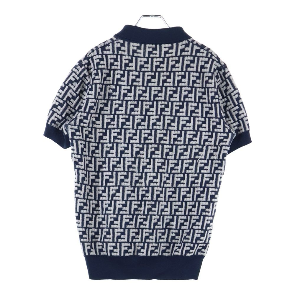 FENDI フェンディ ズッカ総柄 ジャガード ウール 半袖 ニット ポロシャツ ネイビー FZC349 AR85