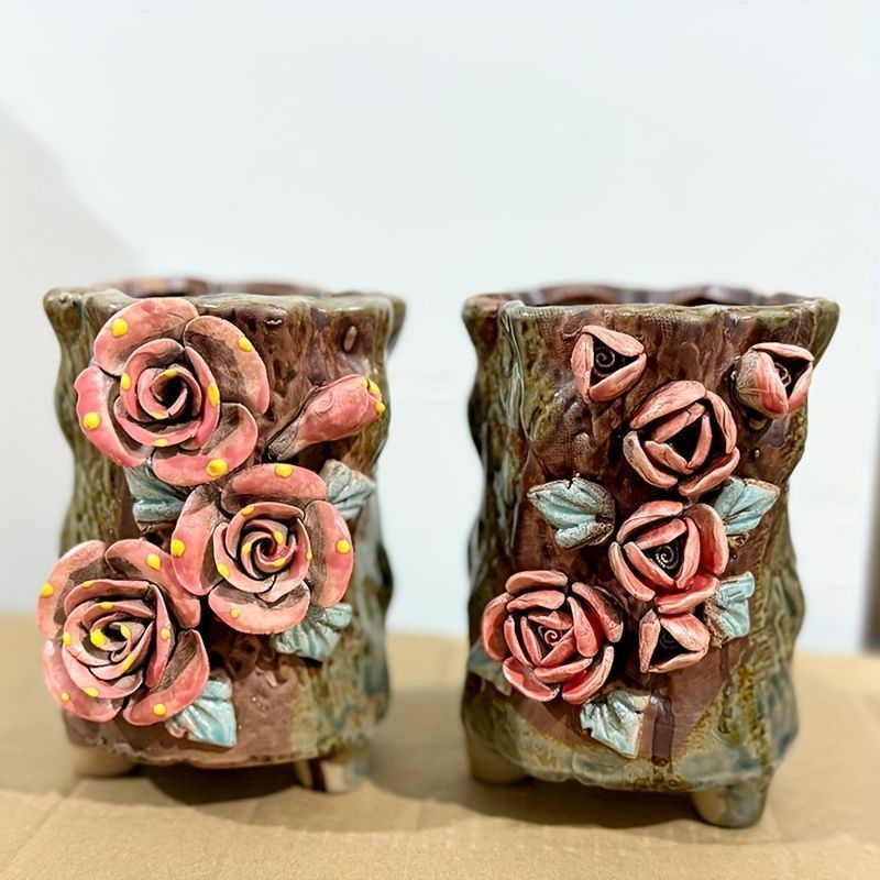 花瓶 花びん セラミック おしゃれ バラの花柄 オシャレ 2種類