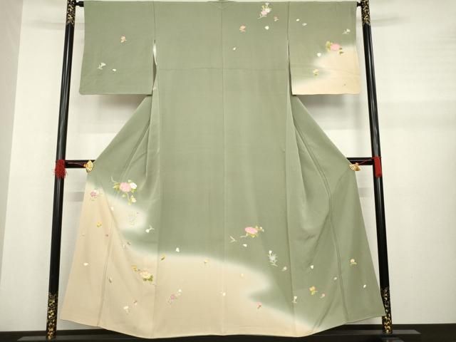 平和屋着物○訪問着 流水風景花文 暈し染め 正絹 逸品 未