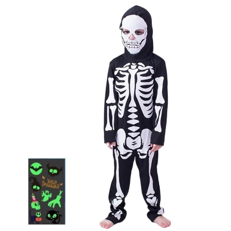 売切注意 RemeeHi ハロウィン 子供 骸骨 骨 お化け キッズ ホラー 男の子 女の子 コスプレ コスチューム マスク ハロウィン タトゥーシール付き2点セット キッズコスチューム 男女共用