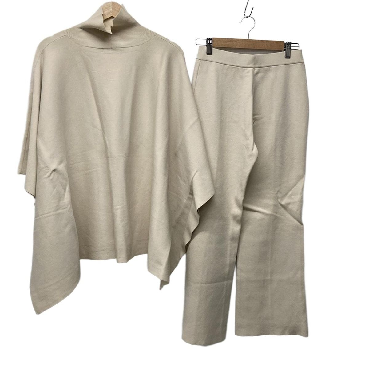 セルフォード レディースパンツセットアップ レディース - ライトベージュ ハイネック トップスポンチョ風 変形デザイン ウエストゴム