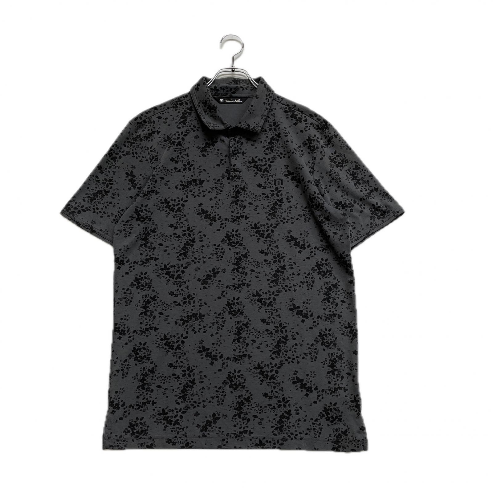 格安，HOT 中古 メンズ トラビスマシュー TRAVIS MATHEW  半袖ポロシャツ L グレー 花モチーフ 総柄 ストレッチ シャツ