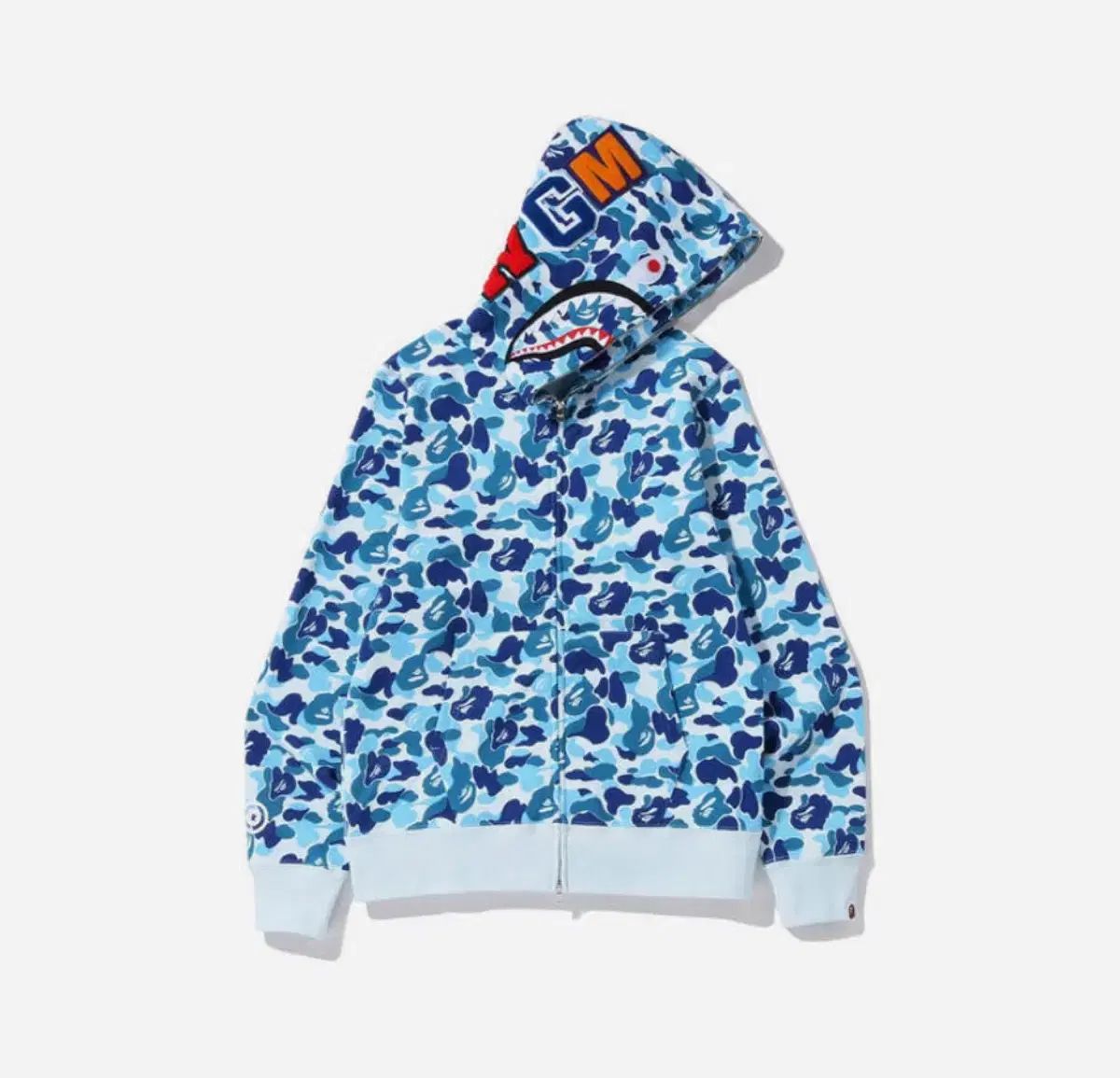 BAPE 青 カモフラージュ シャーク ジップアップパーカー フード付き