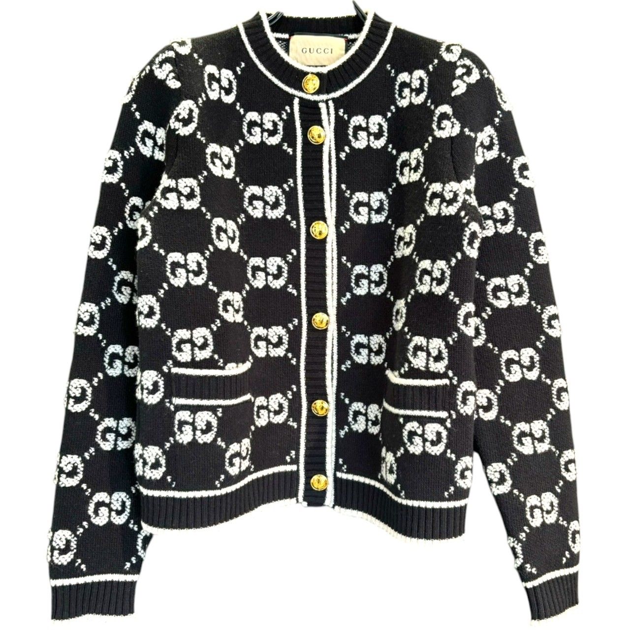 GUCCI グッチ 713300 XKCNA GGウール ブークレ ジャカード カーディガン レディース ブラック S