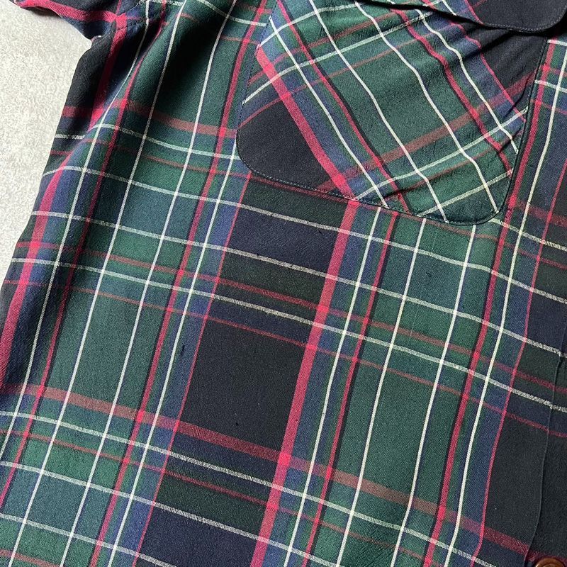 80s 90s RALPH LAUREN COUNTRY チェック 長袖 レーヨン オープン