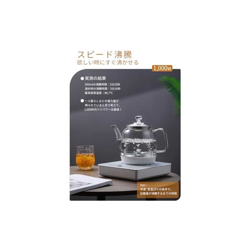IwaiLoft 急速沸騰 電気ケトル 耐熱ガラス ガラスケトル 1000W 800ml カフェケトル 電気ポット 温度調節 保温機能 静音 自動給水 コーヒーケトル ゆわかしケトル 小型 おしゃれ ガラスティーポット ティーケトル 湯沸かしケトル 0