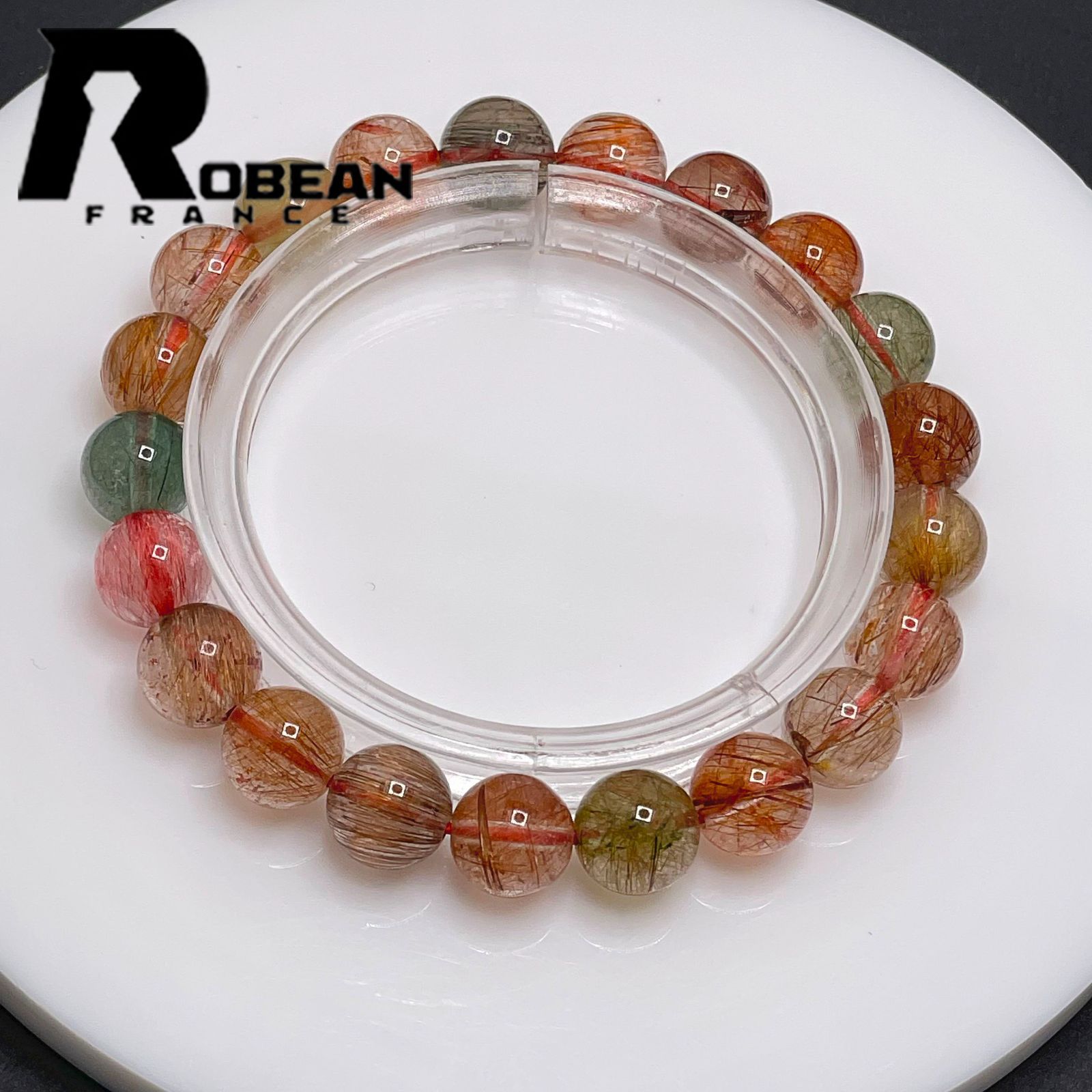 綺麗 EU製 定価5万円ROBEAN・キャッツアイレッドルチルクォーツブレスレット パワーストーン 天然石 綺麗 貴重 幸運 贈り物 ギフト プレゼント 9.4-9.8mm 1001G993