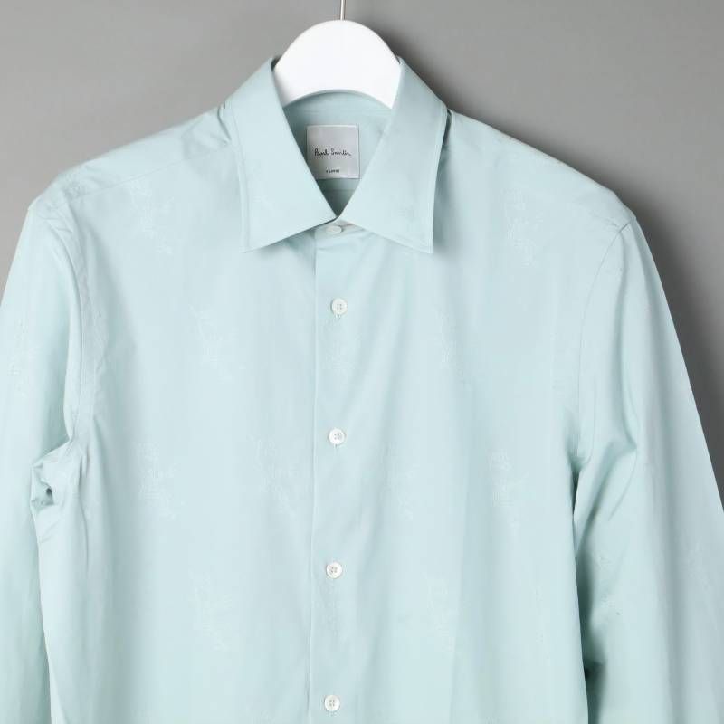 Paul Smith ポールスミス ジャカードフローラル ドレスシャツ 243208 ライトグリーン 立体 花柄 ビジネス カジュアル 長袖 シャツ XL -161