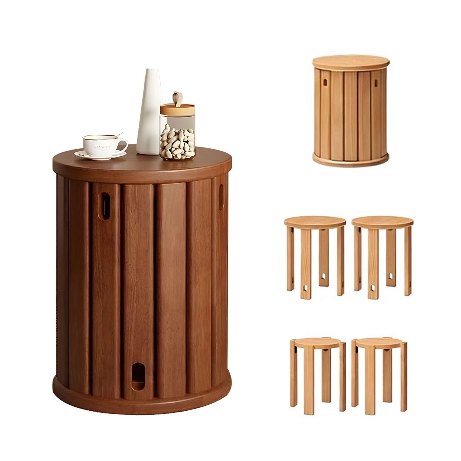 ESLUVE スツール 木製 サイドテーブル キッチンスツール 食卓椅子 完成品 ソファデーブル キャスター付き 収納 円形 重ねる 椅子 コンパクト 天然木 スタンキングスツール セット 無垢材 北欧 ダイニング チェア 軽量 新生活 2年