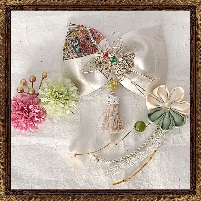 506ag61◎七五三 七歳 女児 セミアンティーク着物&袋帯 金彩 源氏車