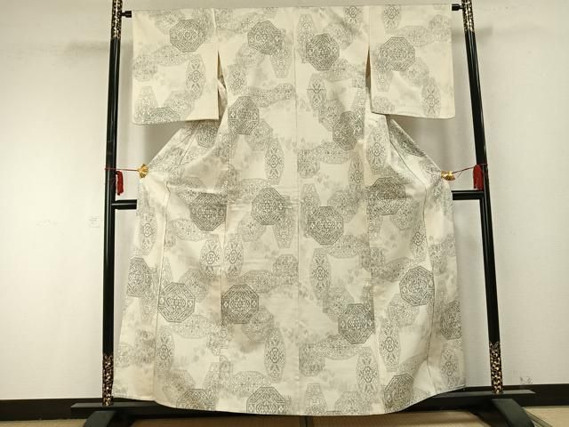 平和屋着物▽上質な紬 　単衣　亀甲花文　正絹　逸品　未使用　AABB2433fy 平和屋着物▽上質な紬 単衣 亀甲花文 正絹 逸品 未使用 AABB2433fy