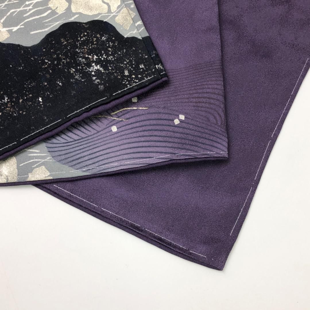 道長取りに花模様 葡萄紫色