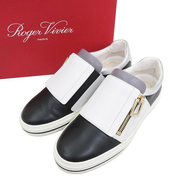 美品 Roger Vivier ロジェヴィヴィエ SNEAKY VIV ヴィヴ レザー サイドジップ スリッポン スニーカー シューズ 箱付き 46688