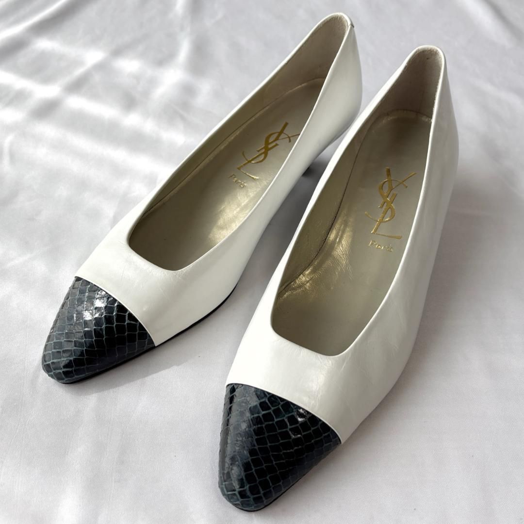 !! Yves Saint-Laurent イヴサンローラン YSL パンプス レザー フォーマル お出かけ ホワイト 白 35 22cm程度 管 2508082