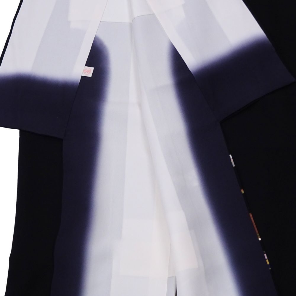 平和屋本店□極上 訪問着 螺鈿 枝花文 暈し染め 黒地 金銀彩 逸品