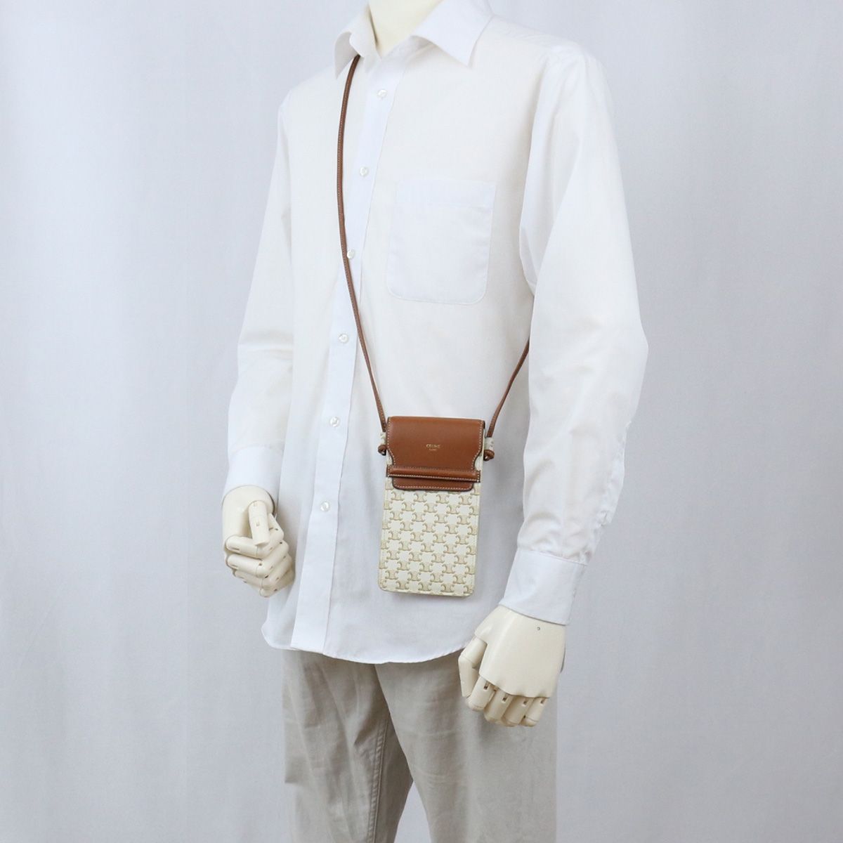 CELINE フォンポーチ トリオンフ PVC レザー ホワイト セリーヌ