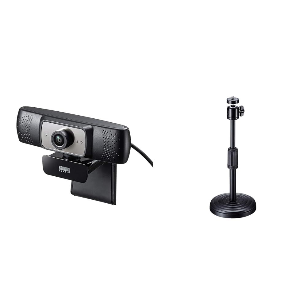 会議用WEBカメラ＋WEBカメラ用卓上スタンド サンワサプライ 会議用ワイドレンズWEBカメラ USB接続 150°超広角 200万画素 マイク内蔵 3mロングケーブル Skype対応 ブラック CMS-V53BK＋WEBカメラ用卓上スタンド スマホホ