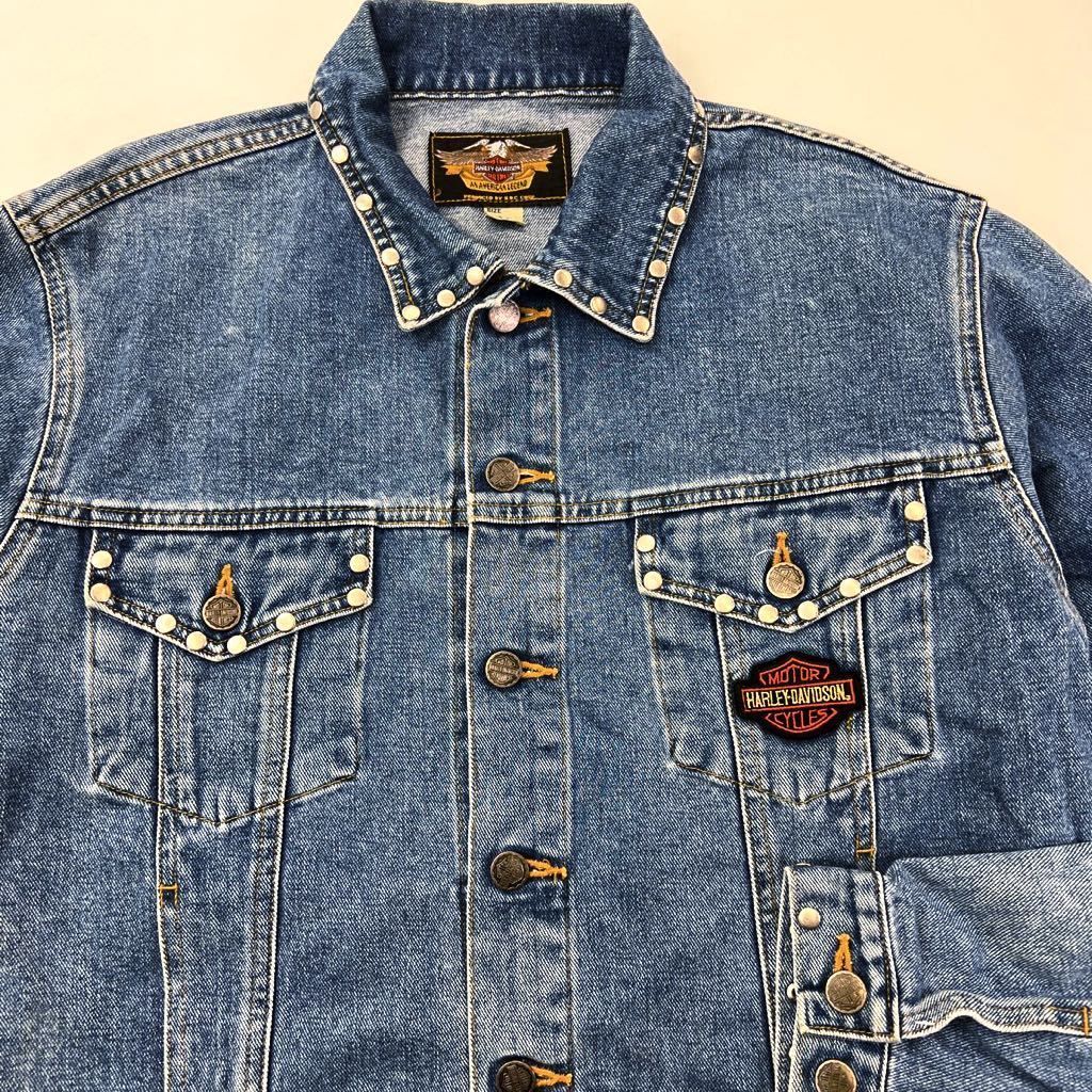 Harley Davidson 無骨スタイル◎ カシメスタッズ デニムジャケット ブルー M アメカジ ストリート バイカー ハーレーダビッドソン E258 WWW_NOITHATQUANGTHANH_NET