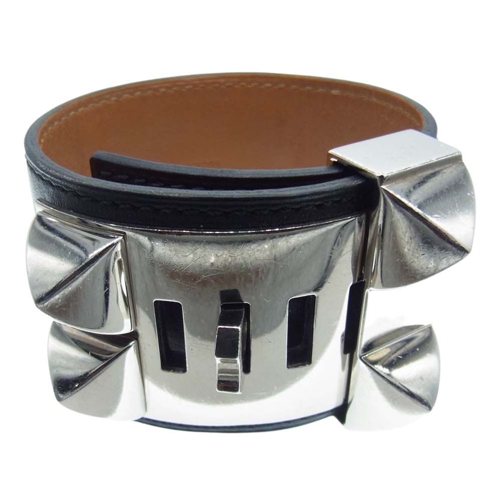 HERMESエルメス　コリエドシアン ブレスレット バングル シルバー×ブラック エルメス コリエドシアン バングル T2 メタル×レザー シルバー