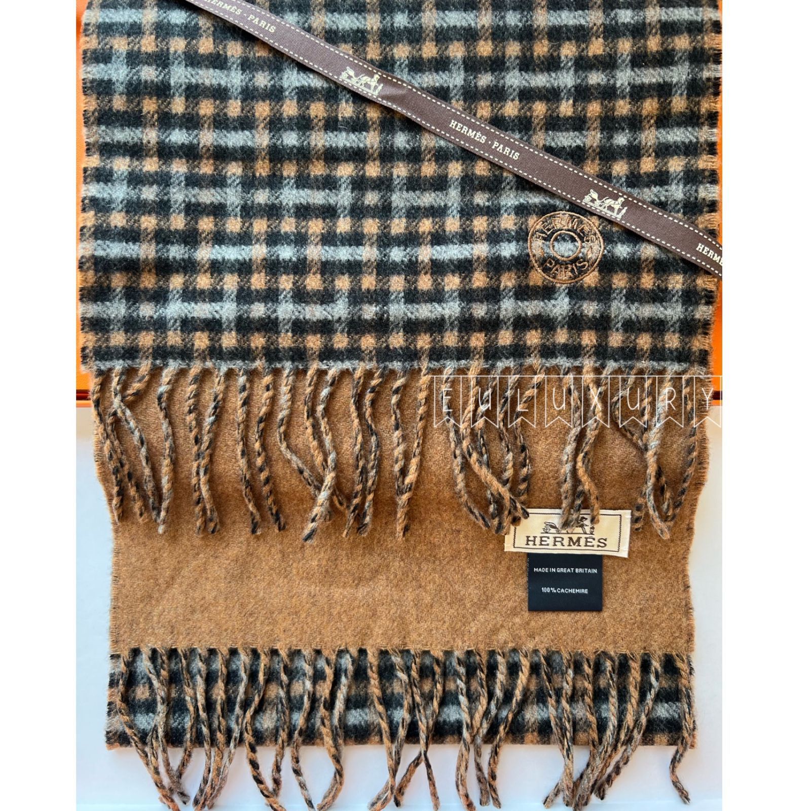 HERMES】H Ecossais Recto-Verso☆カシミアマフラー